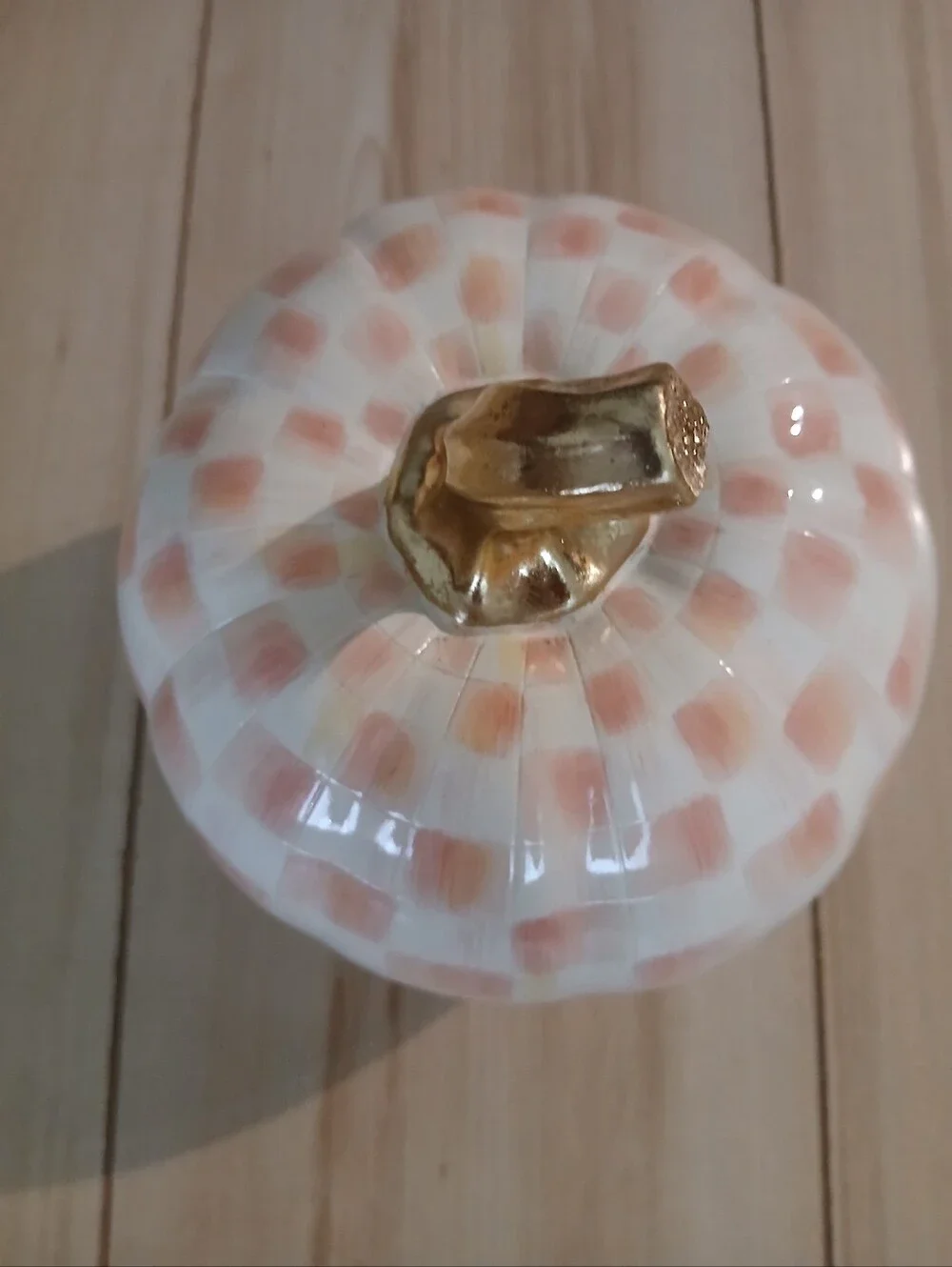 NIB MacKenzie-Childs Resin Rosy Check Pumpkin With Gold Stem Adorable Decor